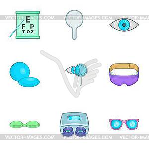 Набор иконок офтальмологии, мультяшном стиле - рисунок в векторном формате