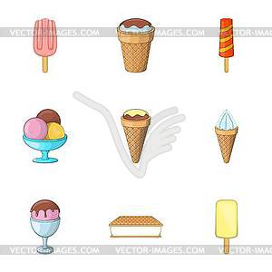 Ice cream icons set, cartoon style - vector image