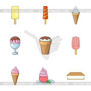 Sundae icons set, cartoon style - vector clipart