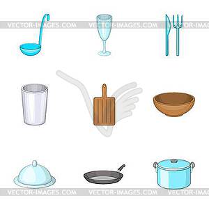 Dishes icons set, cartoon style - vector image