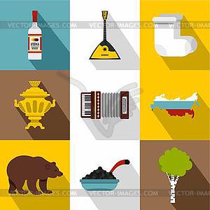 Attractions of Russia icons set, flat style - vector clipart