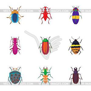 Набор иконок видов жуков, мультяшном стиле - клипарт в векторе
