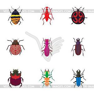 Order coleoptera icons set, cartoon style - vector image