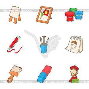 Drawing icons set, cartoon style - vector clipart