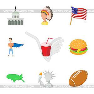 USA country icons set, cartoon style - vector clip art