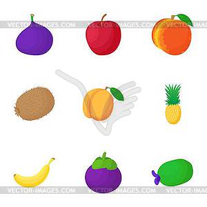 Organic fruit icons set, cartoon style - vector clipart