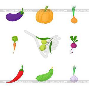 Garden icons set, cartoon style - vector clipart
