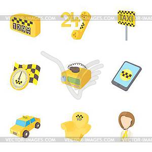 Taxi icons set, cartoon style - vector image