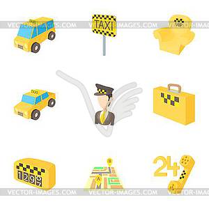 Call taxi icons set, cartoon style - vector image