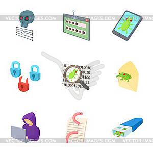 Ddos attack icons set, cartoon style - vector image