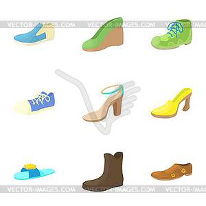 Shoes icons set, cartoon style - vector clipart