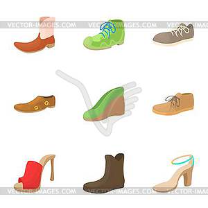 Footwear icons set, cartoon style - vector image