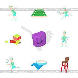 Big tennis icons set, cartoon style - vector clipart