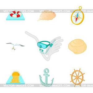 Праздник на море набор иконок, мультяшном стиле - изображение в векторе / векторный клипарт