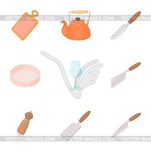 Food dishes icons set, cartoon style - vector image