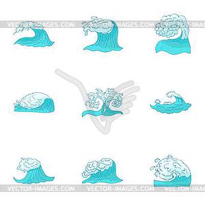 Ocean icons set, cartoon style - vector clip art