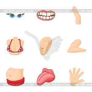 Human body icons set, cartoon style - vector clipart