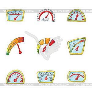 Speedometer icons set, cartoon style - vector clipart