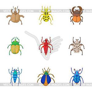 Types of bugs icons set, cartoon style - vector image