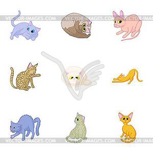 Kitty icons set, cartoon style - vector image