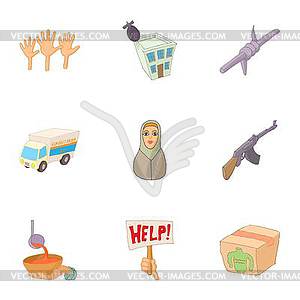 Refugee status icons set, cartoon style - vector image