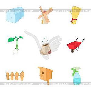 Care garden icons set, cartoon style - vector clipart