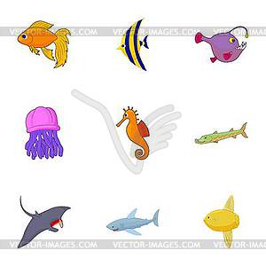 Fish icons set, cartoon style - vector clipart