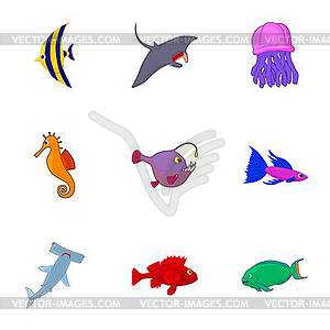 Ocean fish icons set, cartoon style - vector EPS clipart