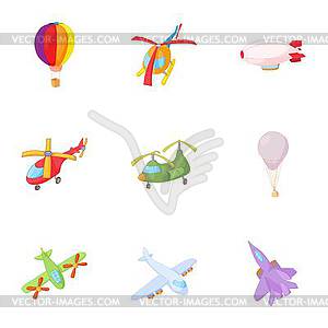 Air transport icons set, cartoon style - vector image