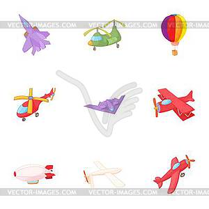 Flying device icons set, cartoon style - vector image