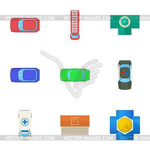 Top view of transport icons set, cartoon style - vector clipart