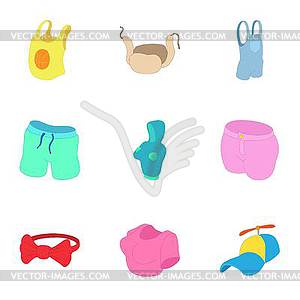 Kind of clothing icons set, cartoon style - vector clipart
