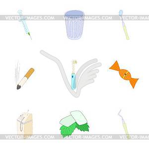 Набор иконок стоматологического лечения, мультяшном стиле - векторизованное изображение клипарта