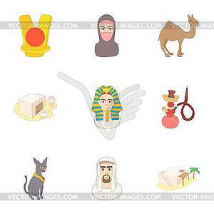 Attractions of Egypt icons set, cartoon style - vector image