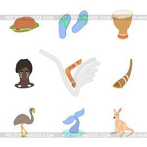 Tourism in Australia icons set, cartoon style - vector image