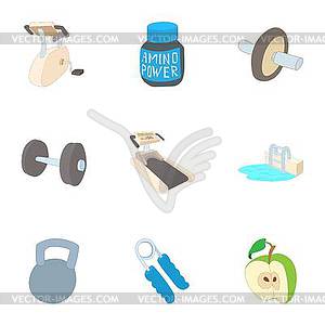 Classes in gym icons set, cartoon style - vector image