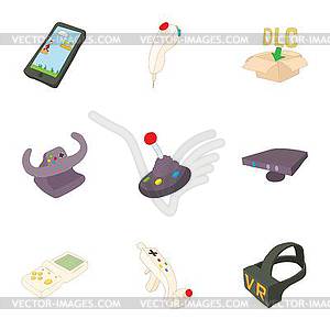 Game console icons set, cartoon style - vector clipart