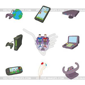 Computer games icons set, cartoon style - vector clipart