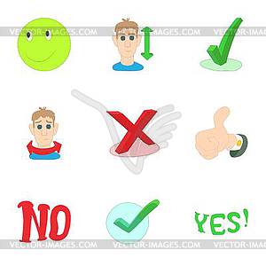 Choice failure icons set, cartoon style - vector clipart