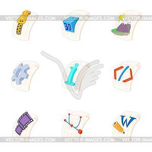 Documents icons set, cartoon style - vector clipart