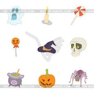 Halloween icons set, cartoon style - vector image