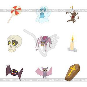 Halloween holiday icons set, cartoon style - vector image