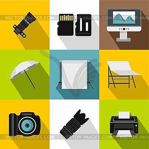 Photo icons set, flat style - vector image