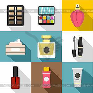 Beauty icons set, flat style - vector image