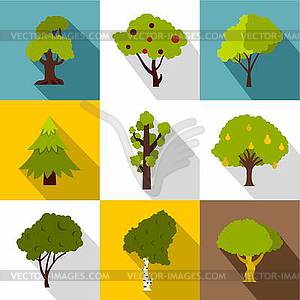 Woody plants icons set, flat style - vector clip art