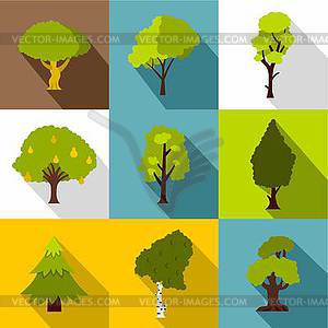 Kind of trees icons set, flat style - vector clipart