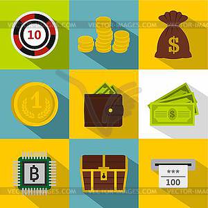 Cash icons set, flat style - vector EPS clipart