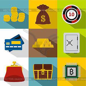 Bank icons set, flat style - vector clipart