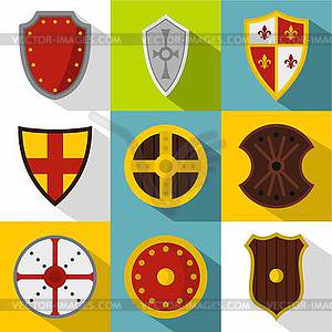 Army shield icons set, flat style - vector clip art