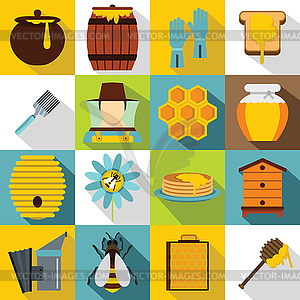 Apiary tools icons set, flat style - vector clip art
